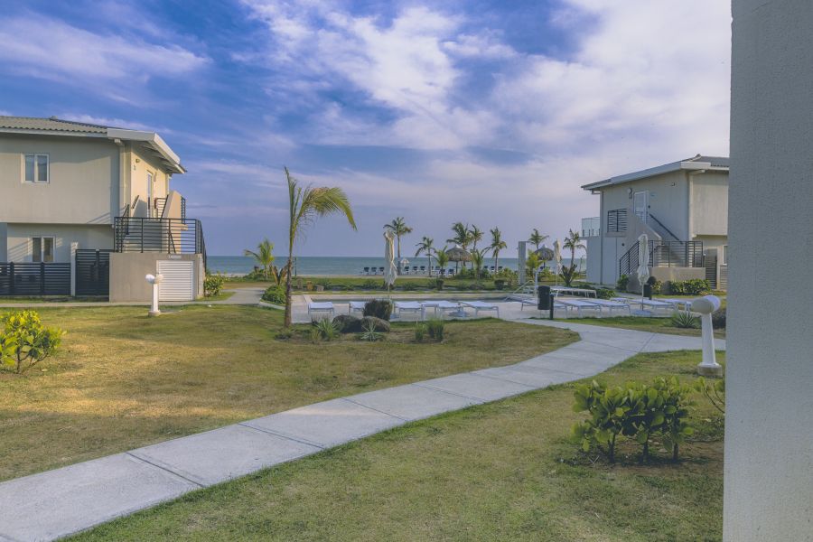 Pool and ocean view from the villa complex