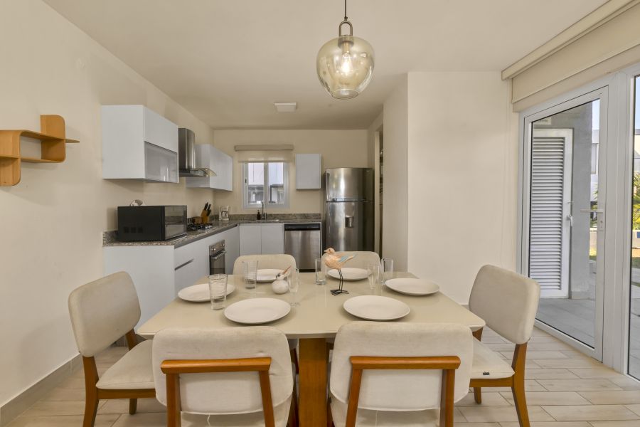Dining table and kitchen